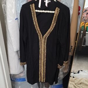 Black and Gold Embroidered Swim Coverup